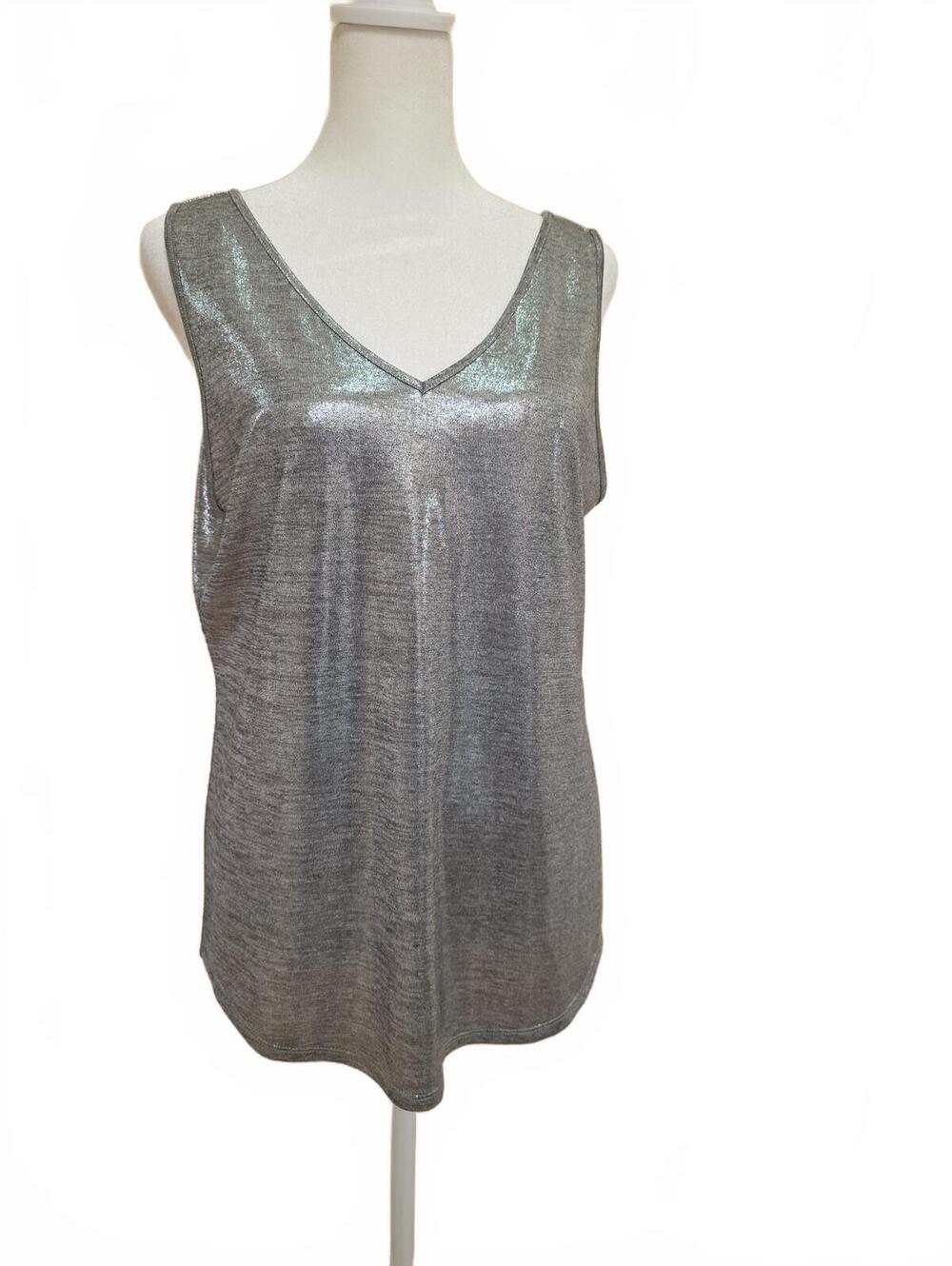 White House Black Market Reversible Metallic Tank Top Gray Silver Petite Large